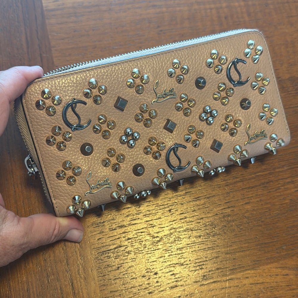 Christian Louboutin Zippy Wallet - Beige Pink with Embellishment